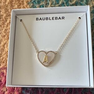 BaubleBar Gold Heart Necklace with Initial “A”